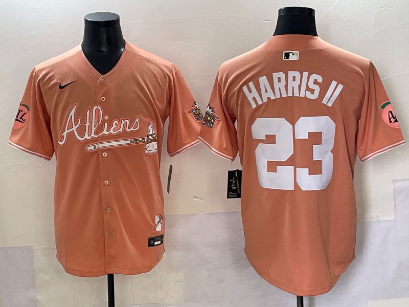 Men 2025 Atlanta Braves #23 Harris ii Orange Five generations Joint Name Nike MLB Jersey style 1